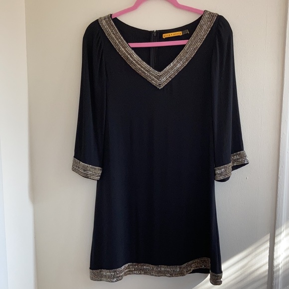 Alice + Olivia Black Retro Silk Bead Embroidered Cocktail Mini Dress Size Small - Picture 14 of 14